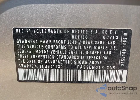 2014 Volkswagen Jetta Sportwagen 2.5L S from USA, damaged, VIN 3VWPP7AJ8EM601930